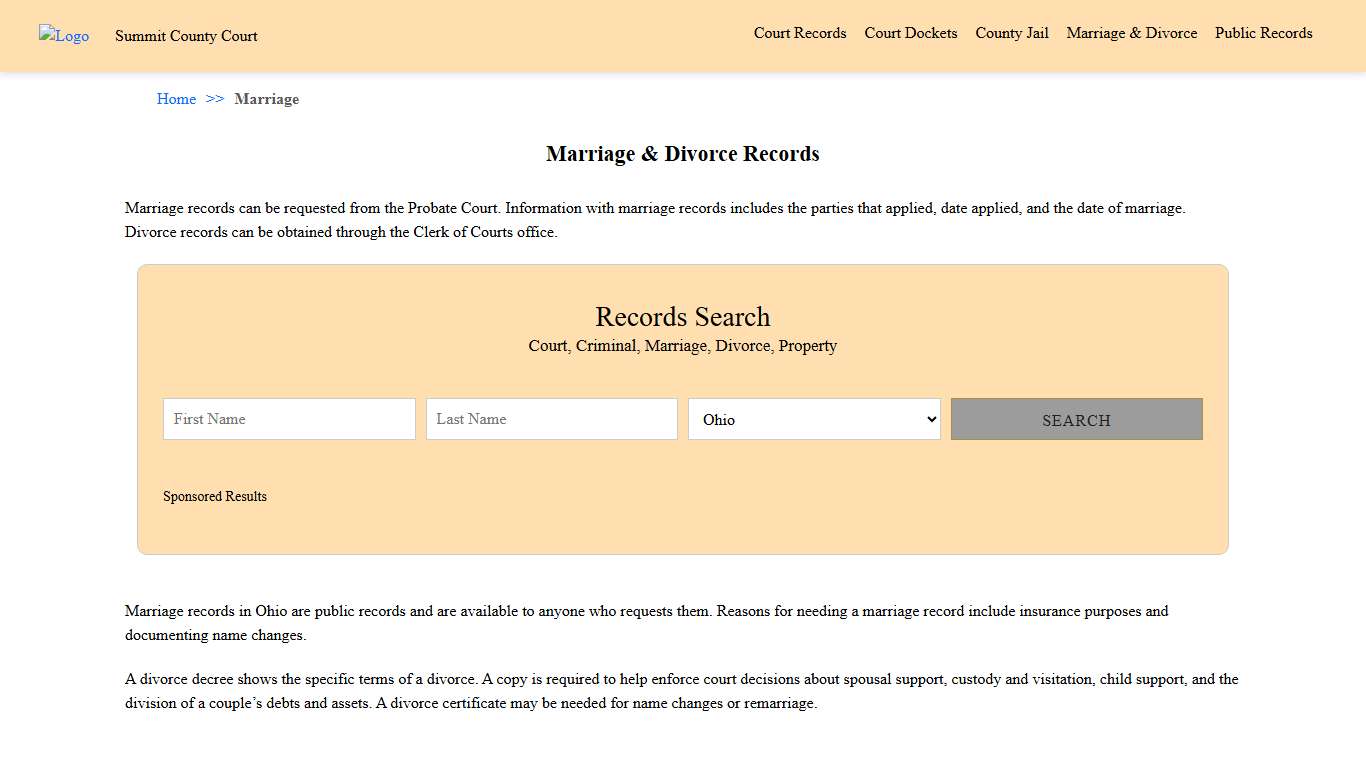 Marriage & Divorce Records | Summit County Court