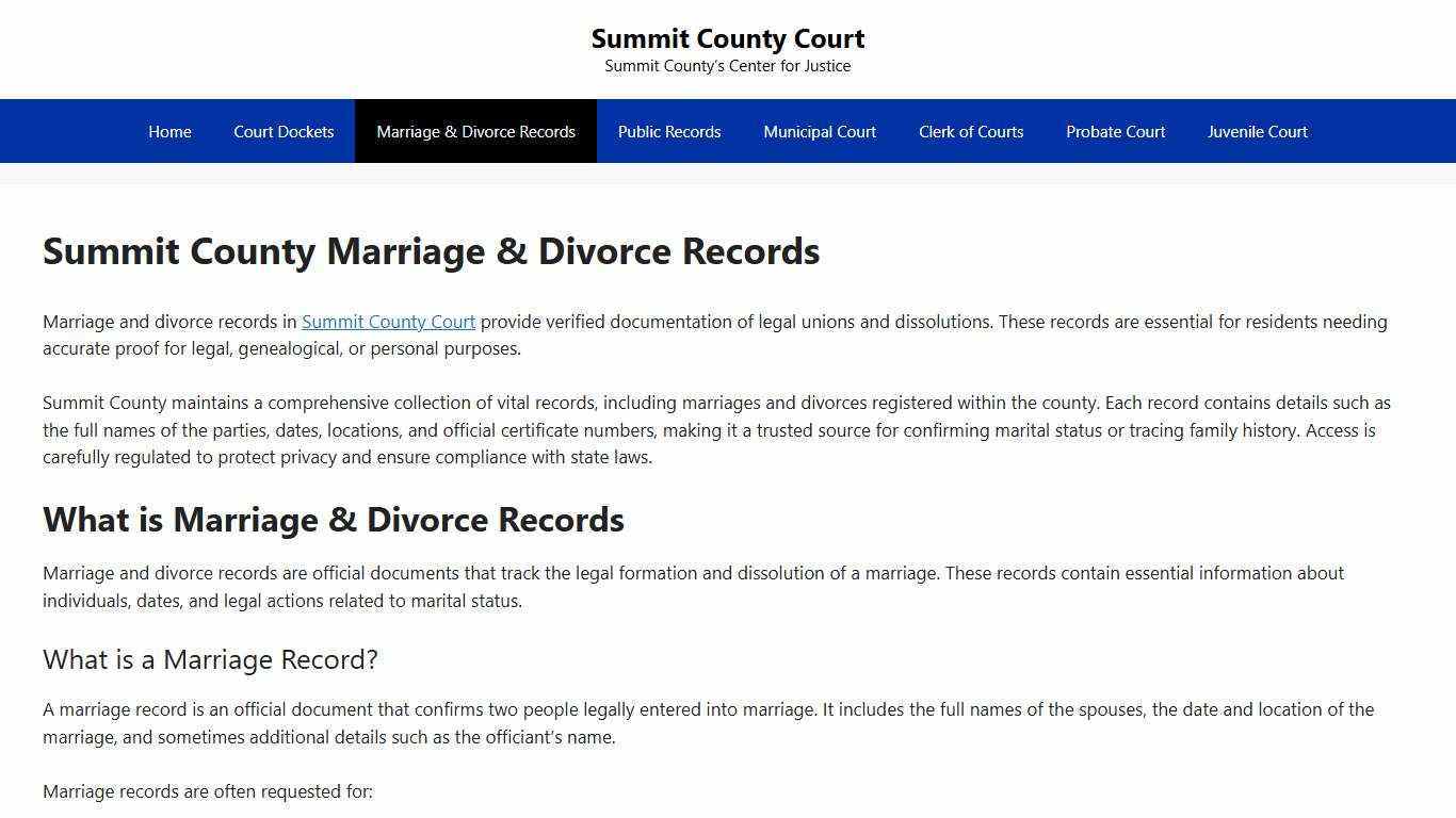 Summit County Marriage & Divorce Records